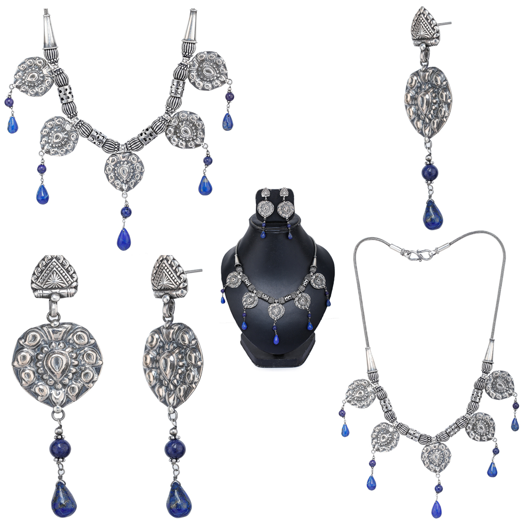 Buy Lapis Lazuli Ethnic Necklace with Earrings Set
