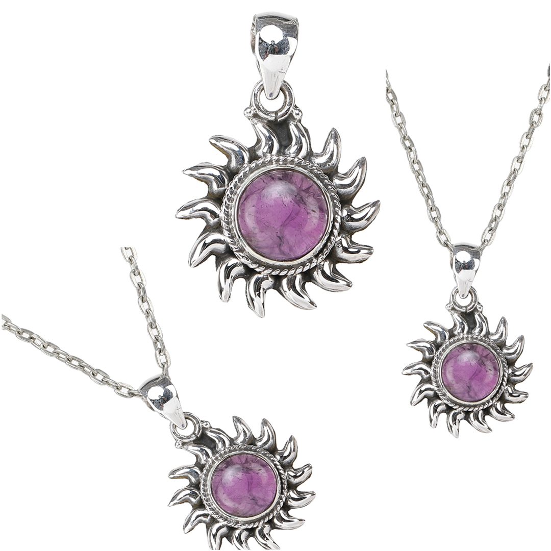 Get Beautiful Amethyst Small Surya Pendant by Exotic India Art
