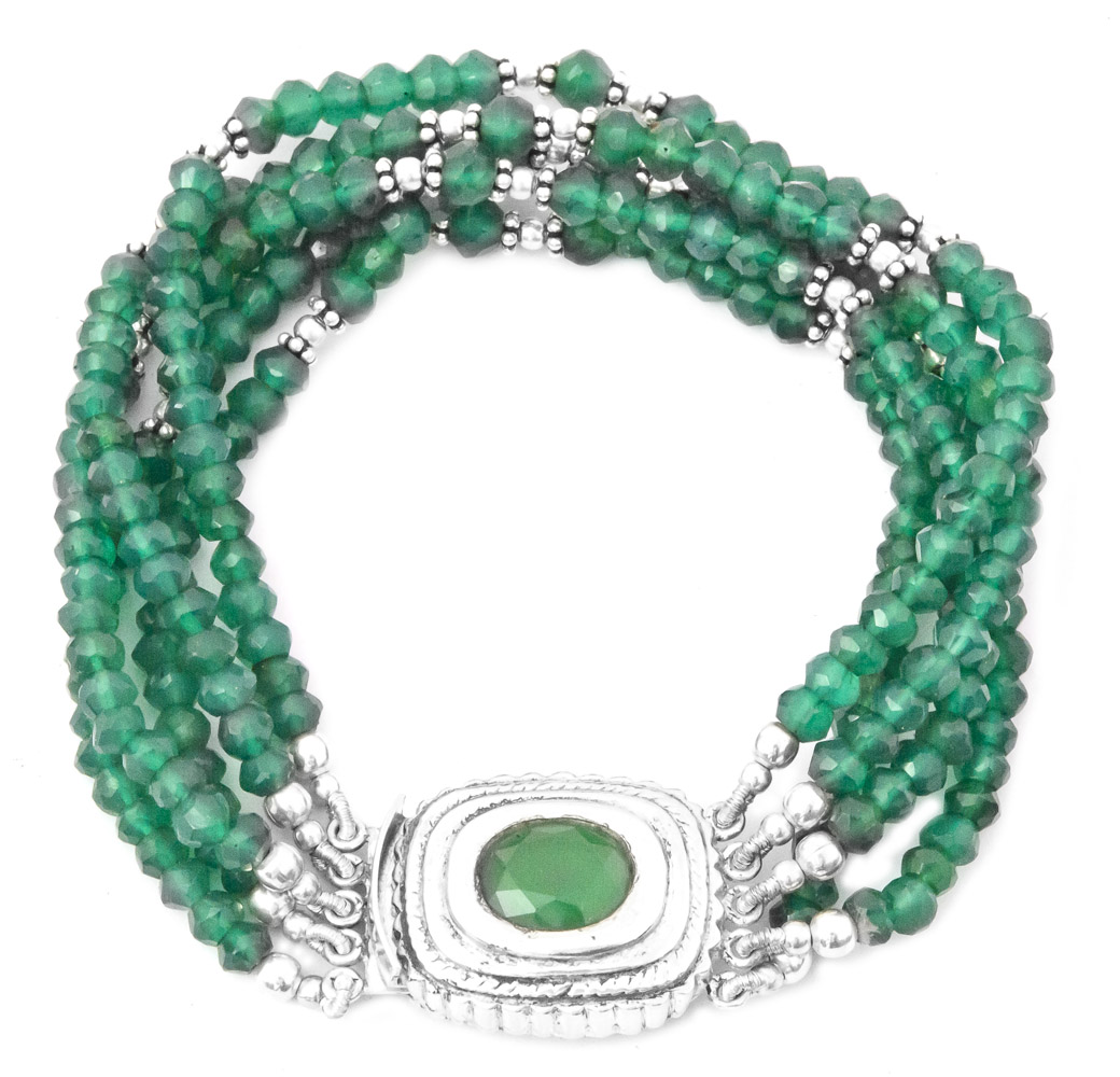 Get Faceted Five-Strand Roundels Bracelet - Green Onyx